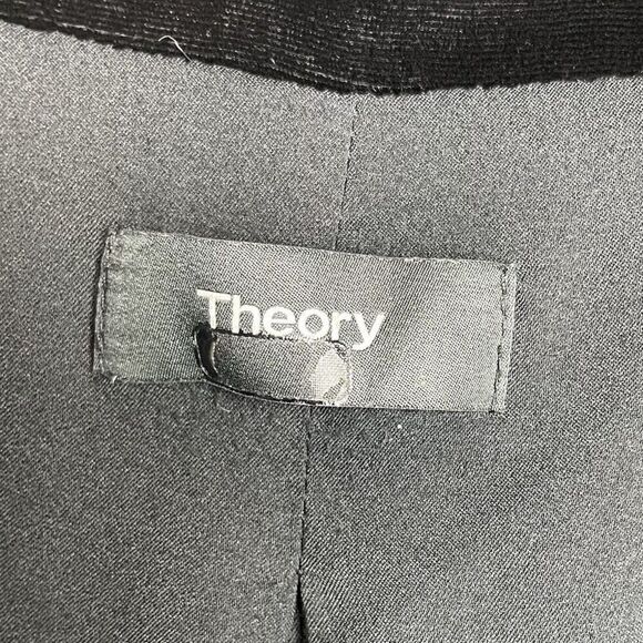 THEORY Velvet Blazer Women 12 Black Waist Tab 1-Button Viscose Silk Jacket - Picture 13 of 16